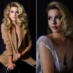 Close-up portrait of Masiela Lusha with her hair styled in soft waves, looking confidently at the camera.